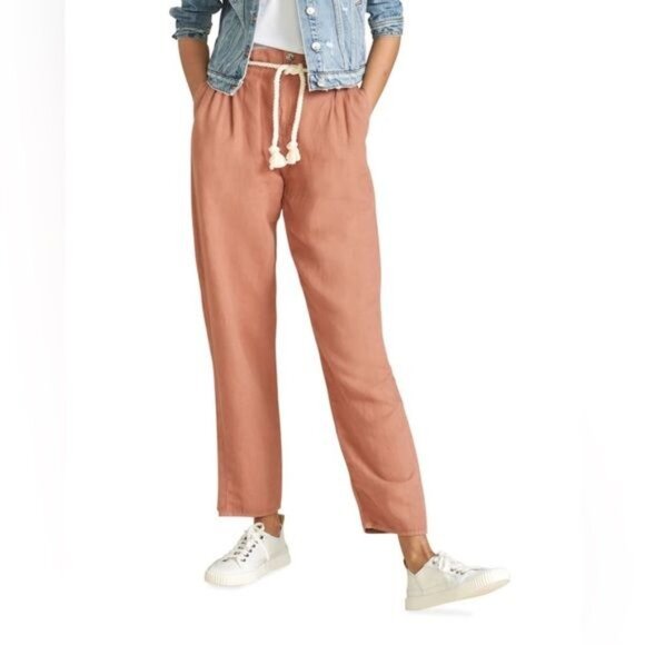 New  VERONICA BEARD Karter Linen-Cotton Belted Pants in Mocha Size 4 - Picture 8 of 15